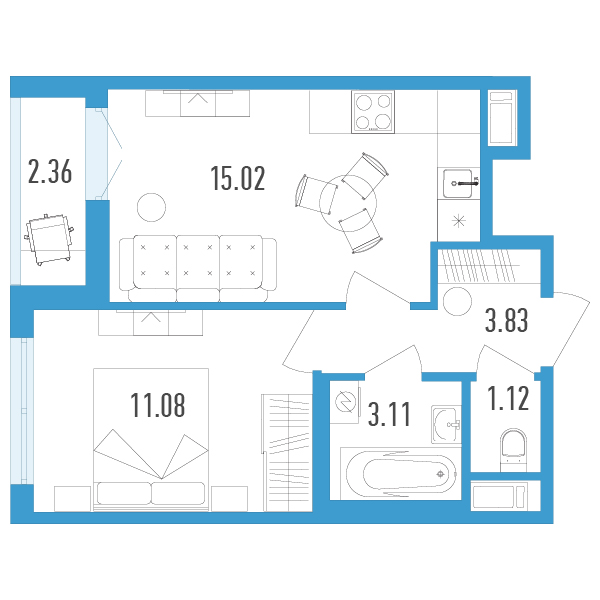 студия, 35.3 м², 3 этаж 
