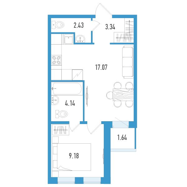 студия, 37 м², 2 этаж 