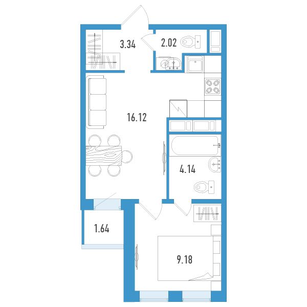 студия, 35.6 м², 6 этаж 