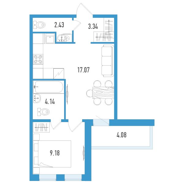 студия, 38.2 м², 2 этаж 