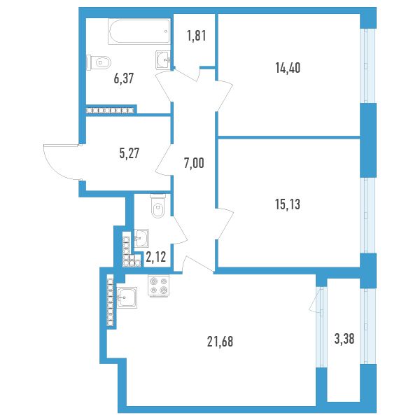 1 комн. квартира, 75.6 м², 11 этаж 