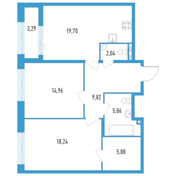 1 комн. квартира, 78.1 м², 4 этаж 