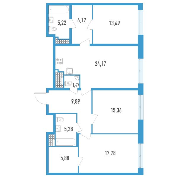 2 комн. квартира, 105 м², 18 этаж 
