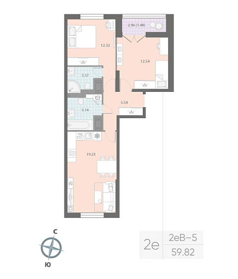 1 комн. квартира, 59.8 м², 18 этаж 