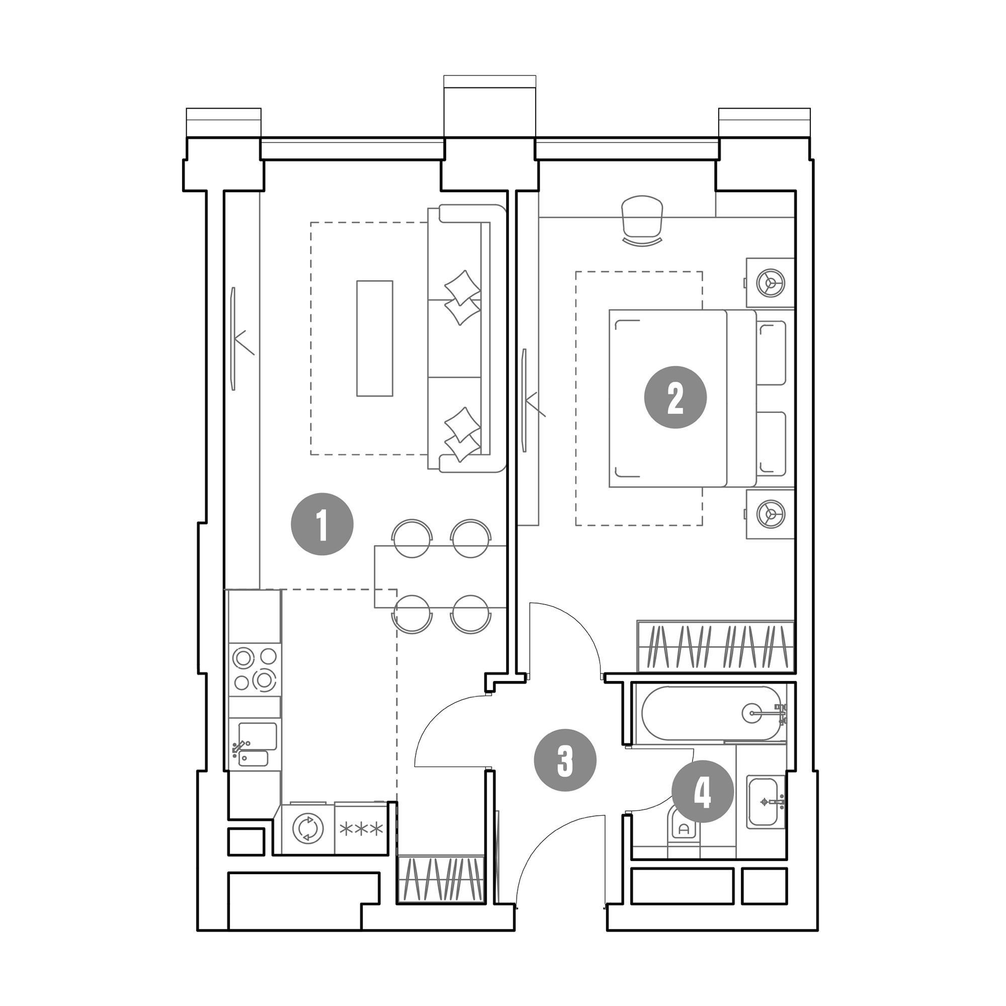 2 комн. квартира, 49.9 м², 21 этаж 