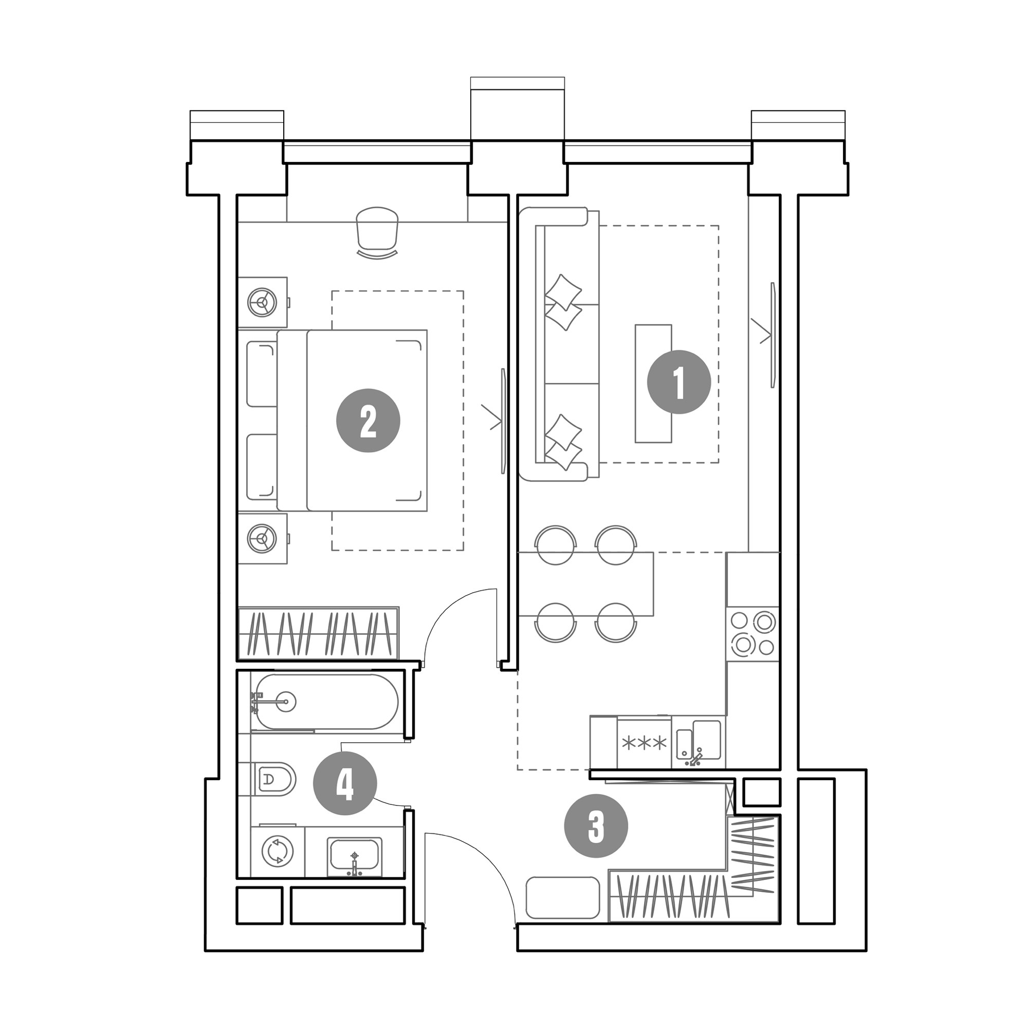 2 комн. квартира, 47.6 м², 21 этаж 