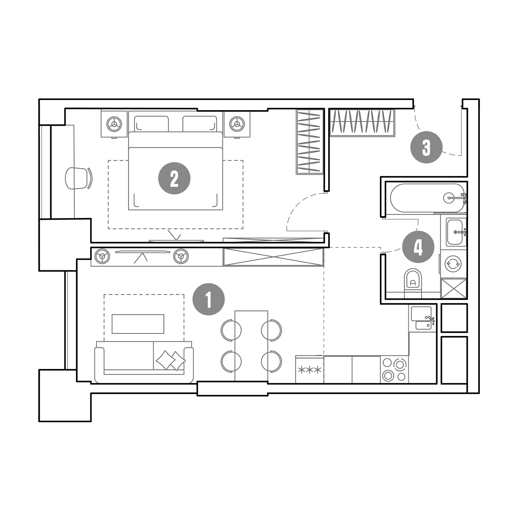2 комн. квартира, 47.1 м², 26 этаж 
