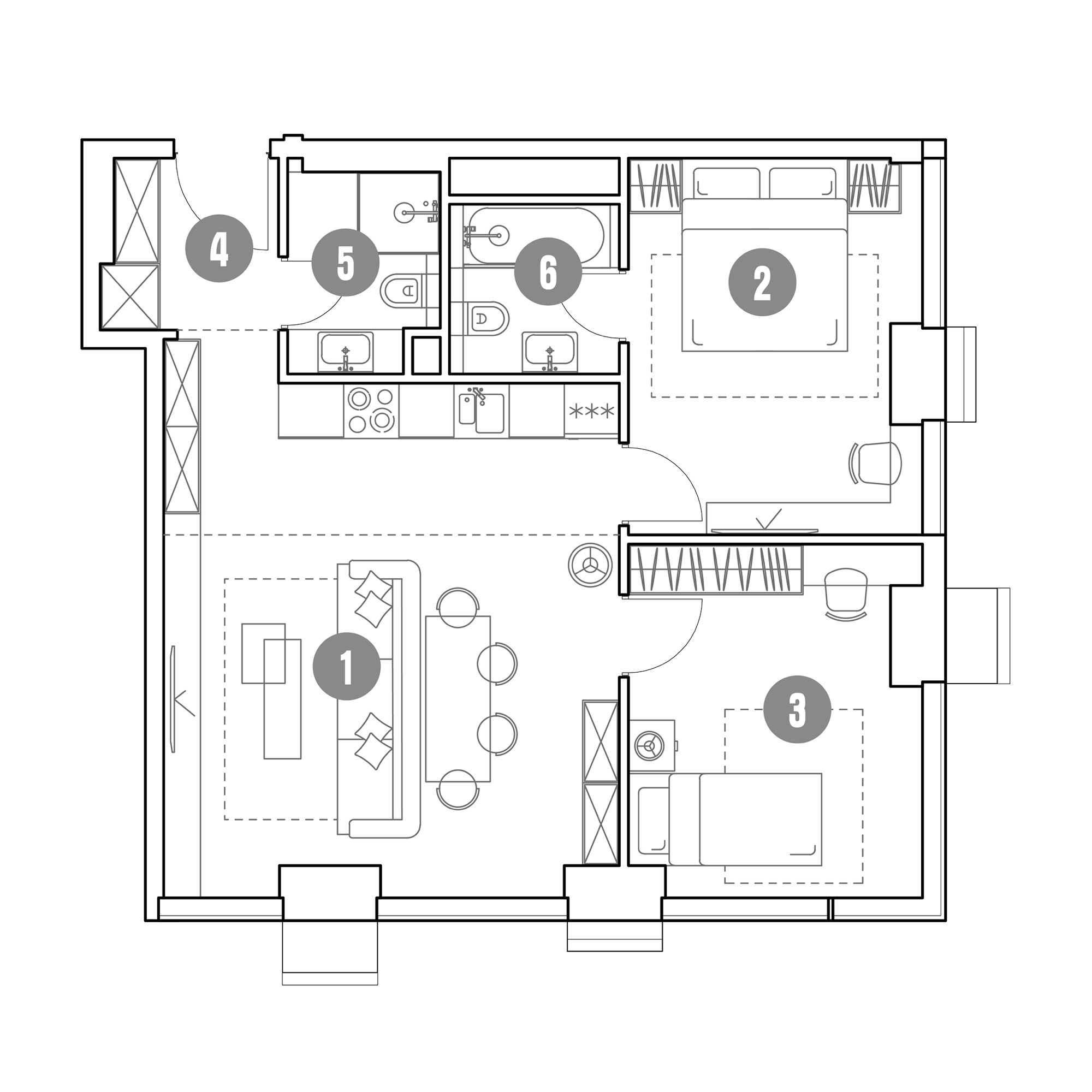 3 комн. квартира, 63.4 м², 26 этаж 