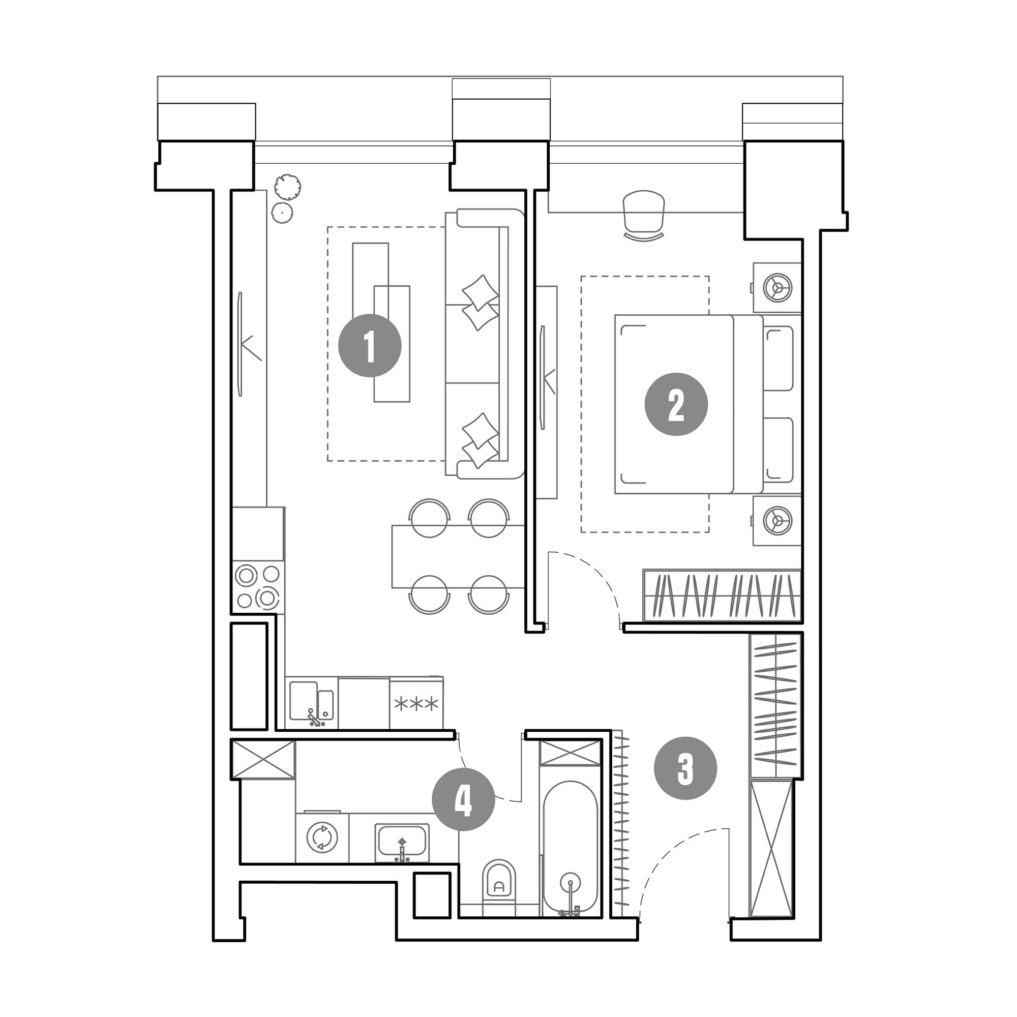 2 комн. квартира, 49.4 м², 23 этаж 