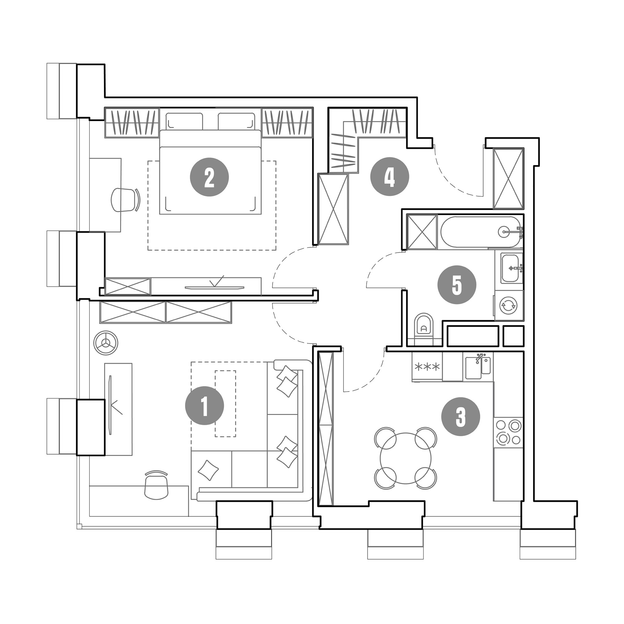 2 комн. квартира, 62.4 м², 27 этаж 