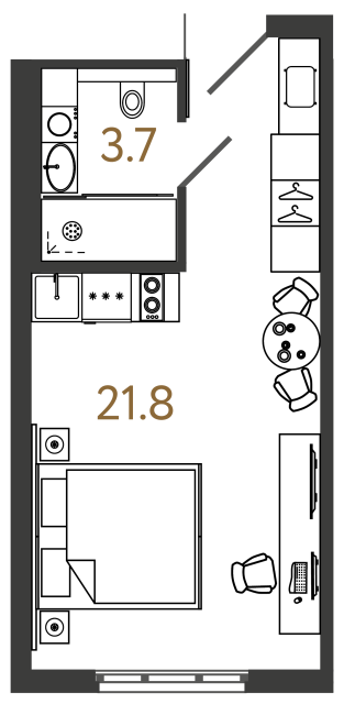 студия, 25.5 м², 3 этаж 