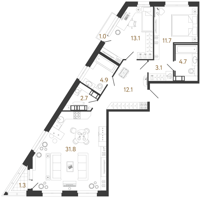 2 комн. квартира, 84.1 м², 3 этаж 