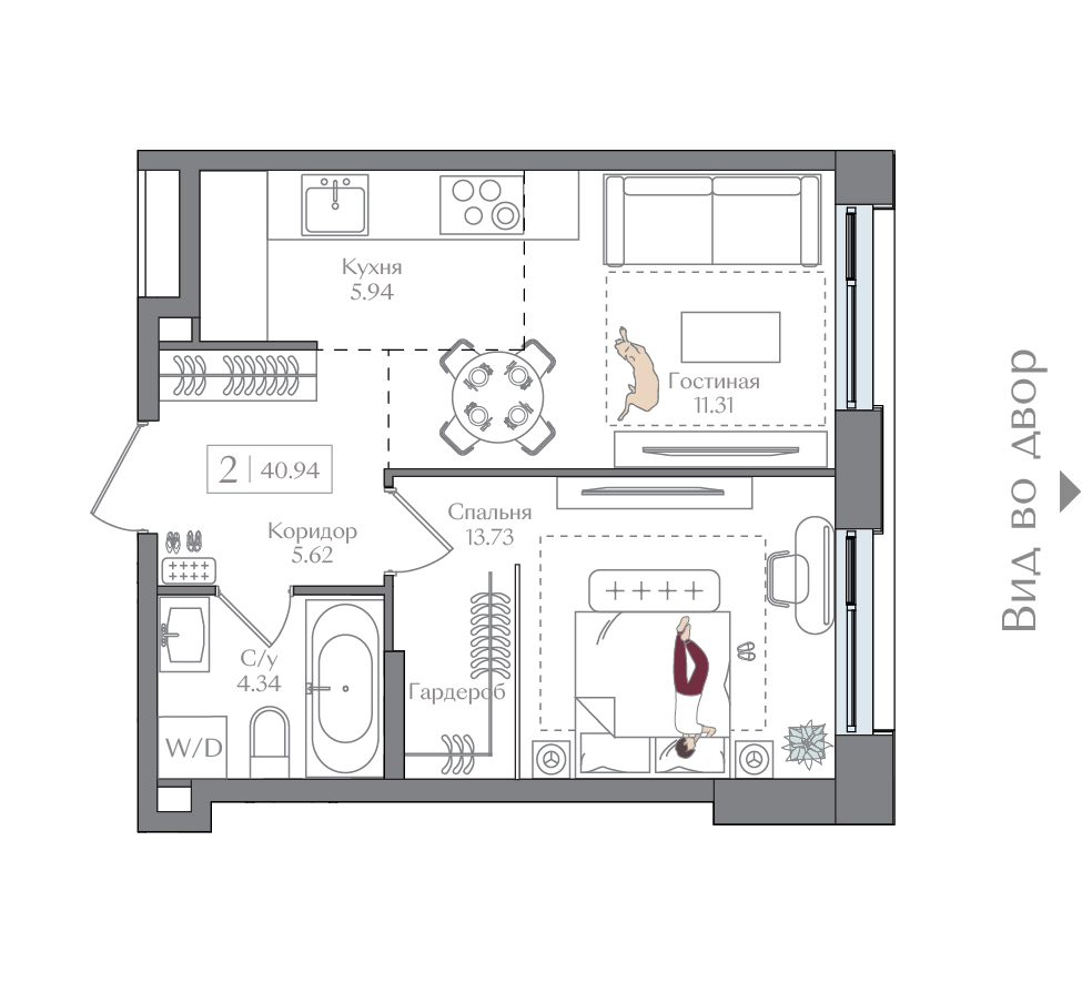 1 комн. квартира, 40.9 м², 12 этаж 