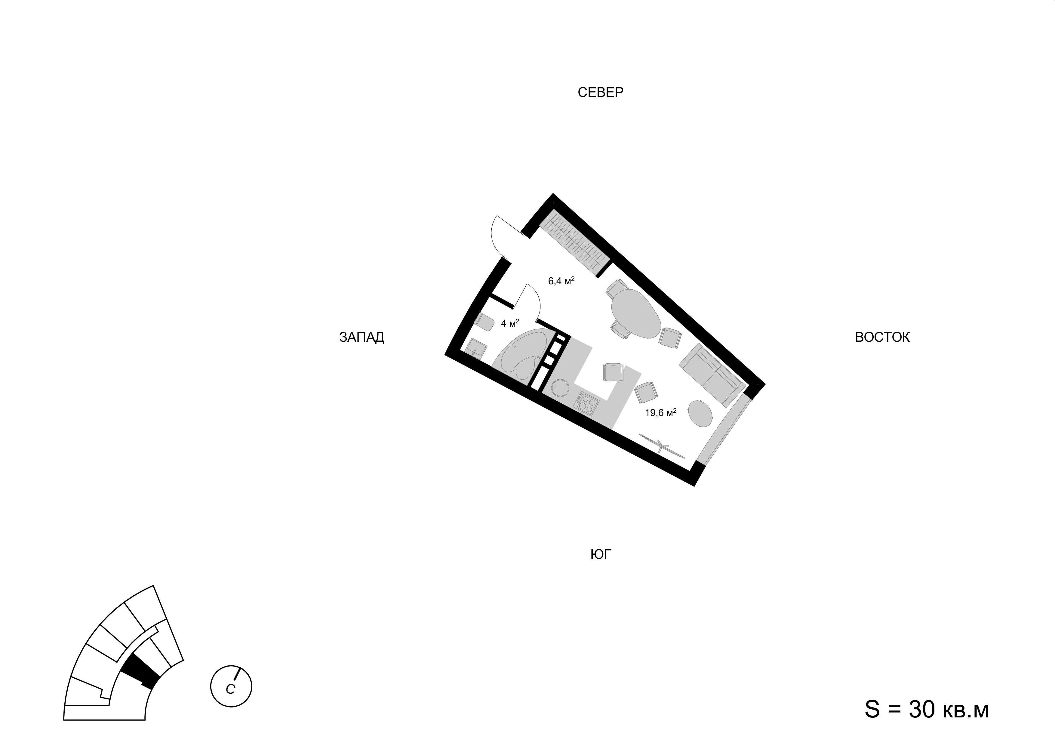 1 комн. квартира, 30 м², 9 этаж 