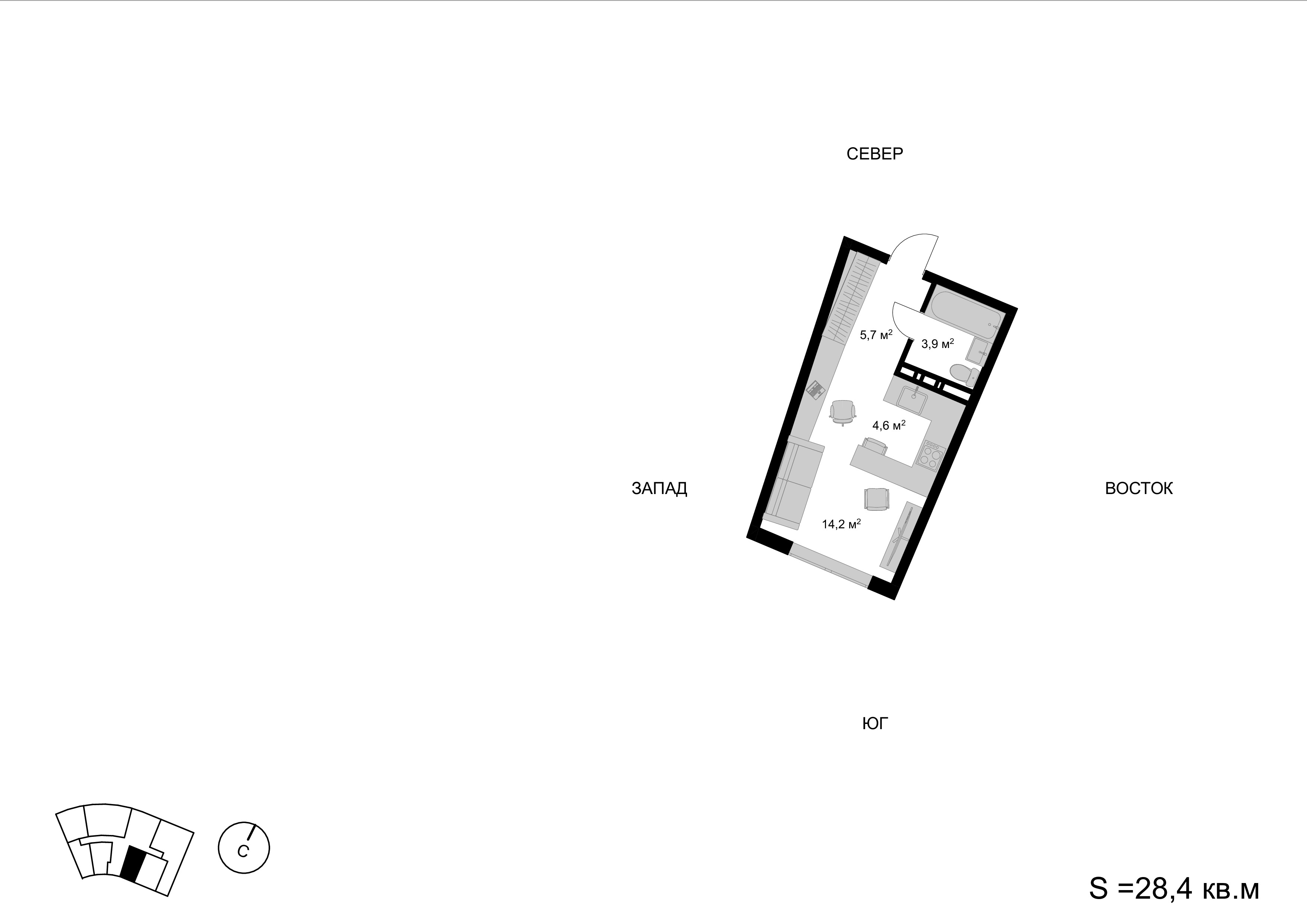 1 комн. квартира, 28.4 м², 11 этаж 