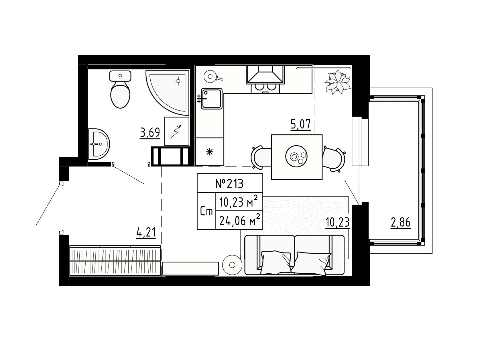 студия, 24.1 м², 4 этаж 