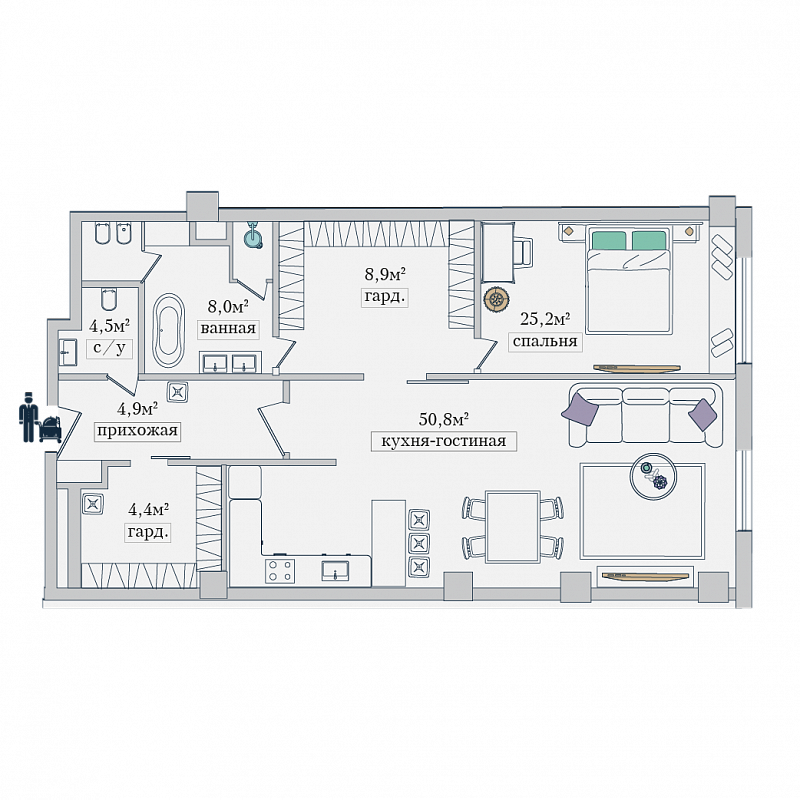 квартира со свободной планировкой, 106.7 м², 6 этаж 