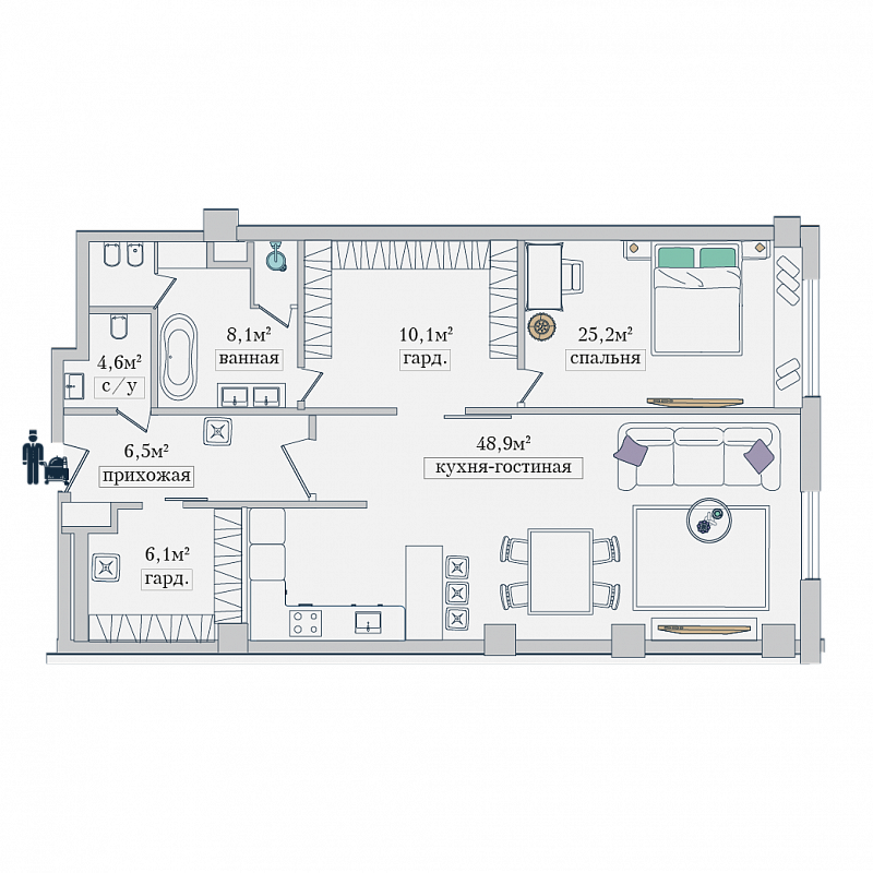 квартира со свободной планировкой, 109.5 м², 8 этаж 