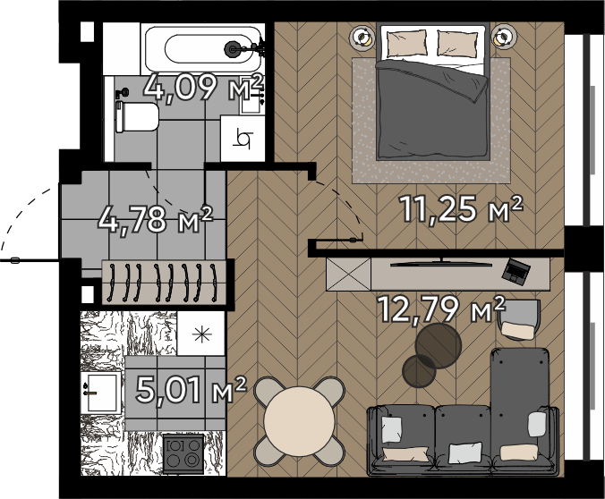 1 комн. квартира, 37.9 м², 9 этаж 