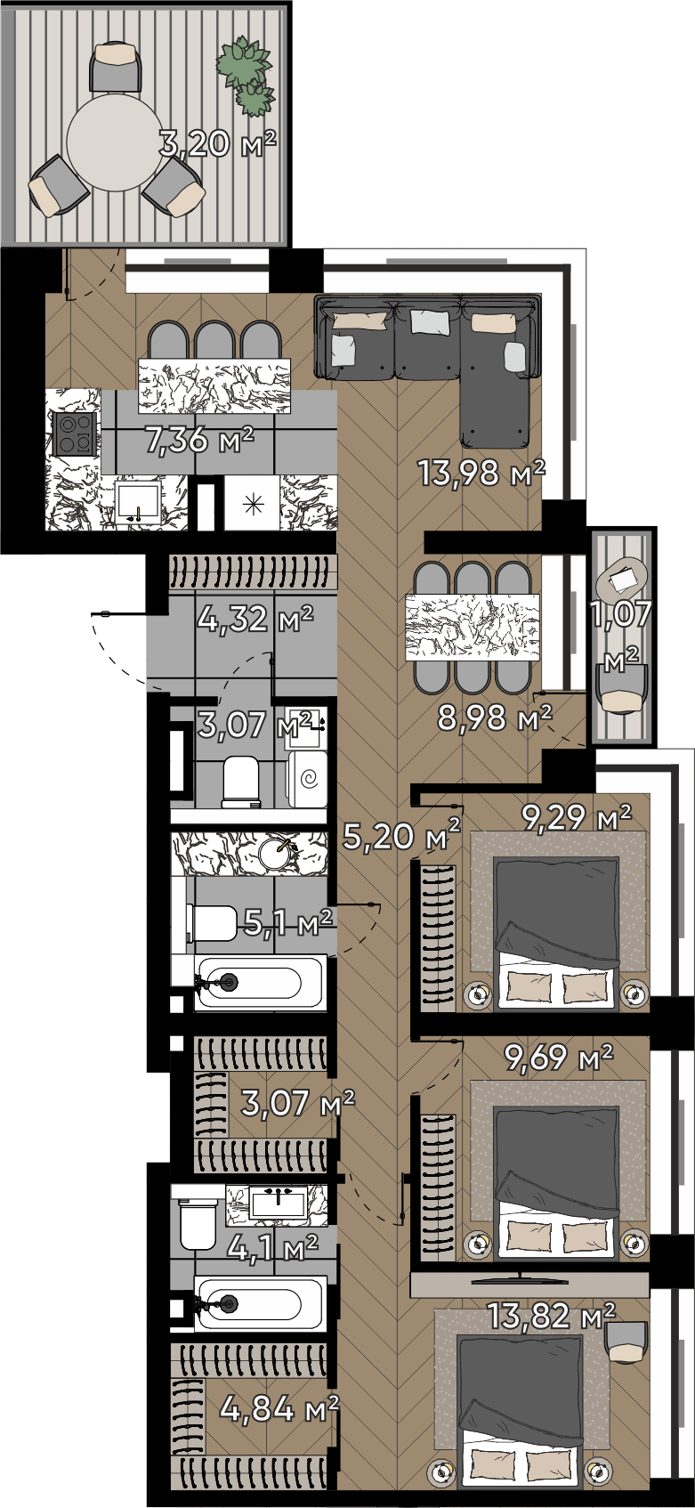 4 комн. квартира, 97.1 м², 17 этаж 
