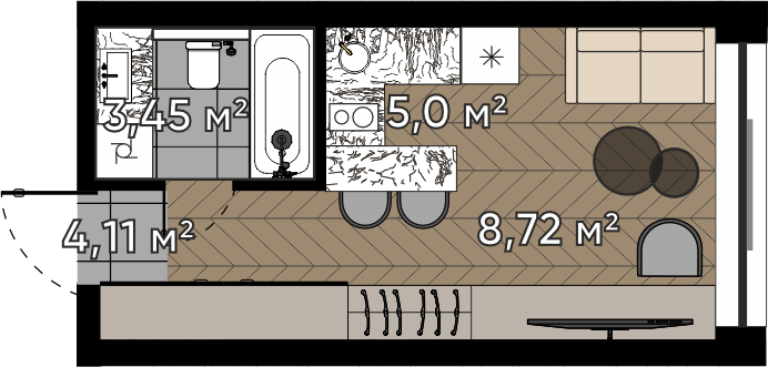студия, 21.3 м², 12 этаж 