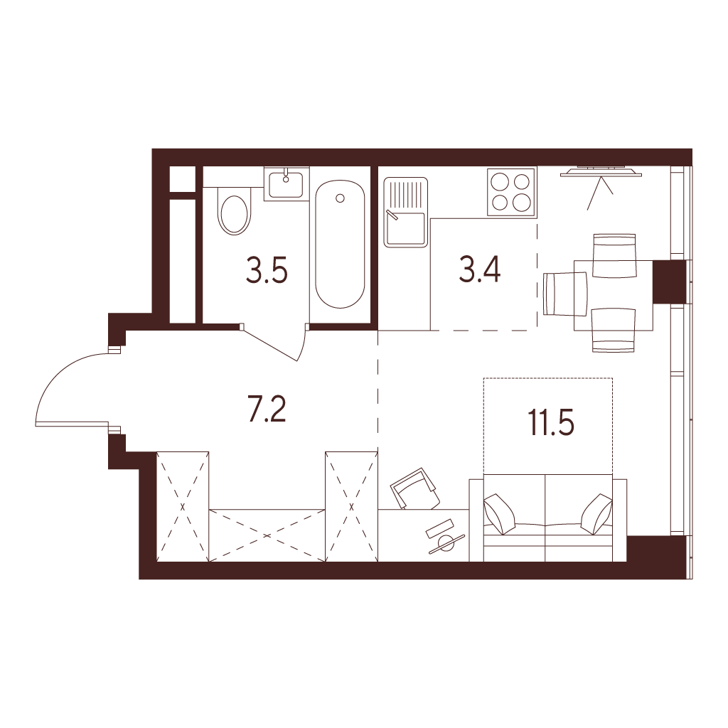 студия, 25.6 м², 12 этаж 