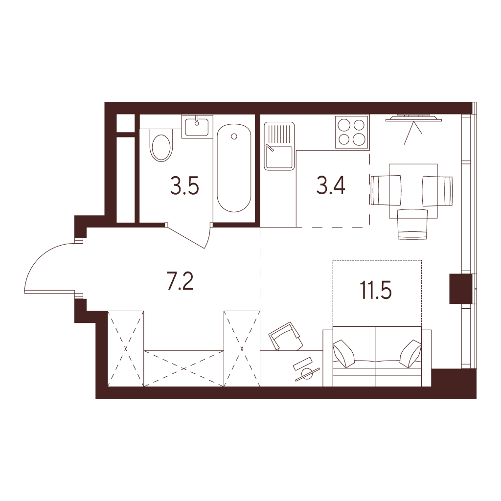 студия, 25.6 м², 21 этаж 