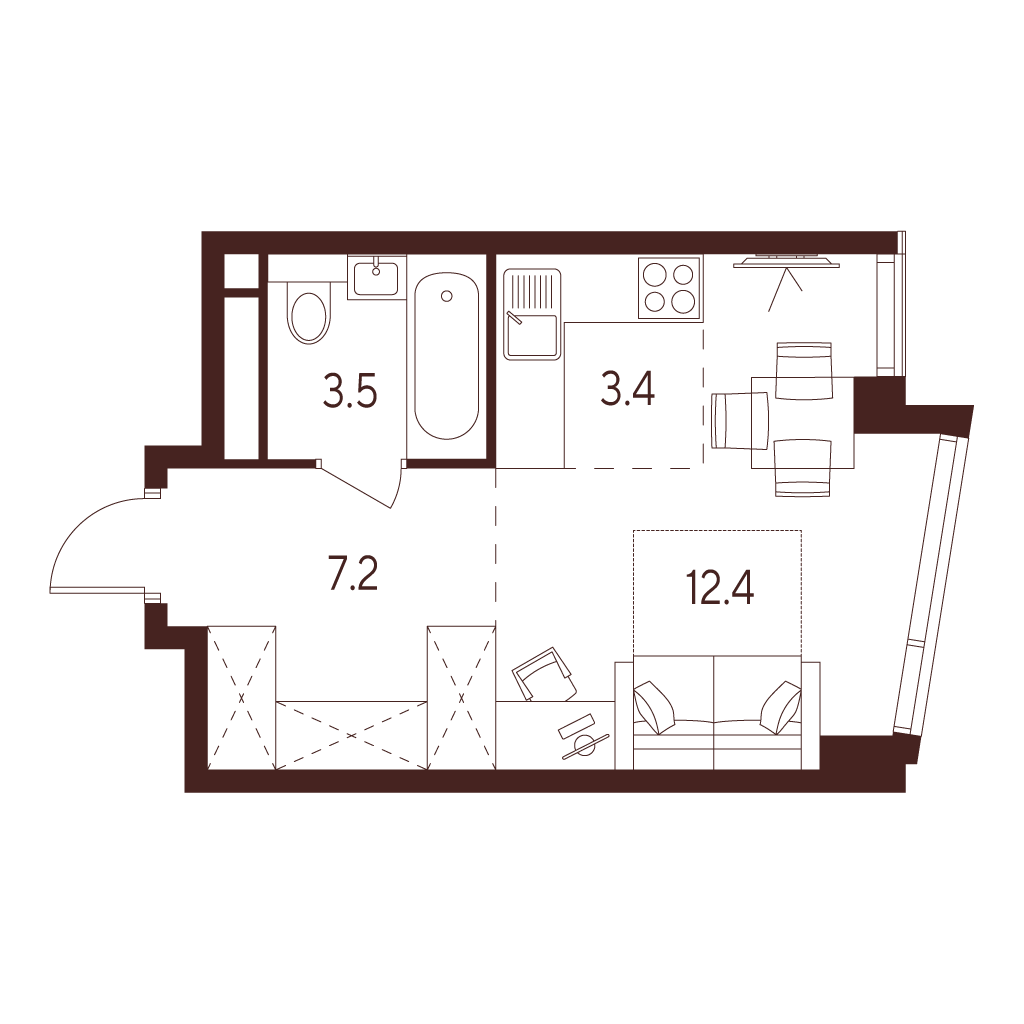студия, 26.5 м², 14 этаж 