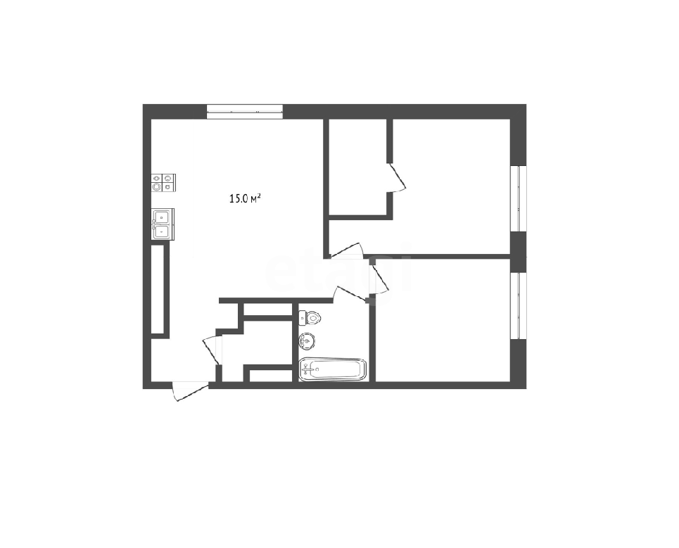 2 комн. квартира, 62.6 м², 48 этаж 