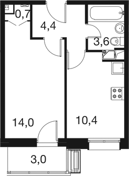 1 комн. квартира, 32.3 м², 3 этаж 