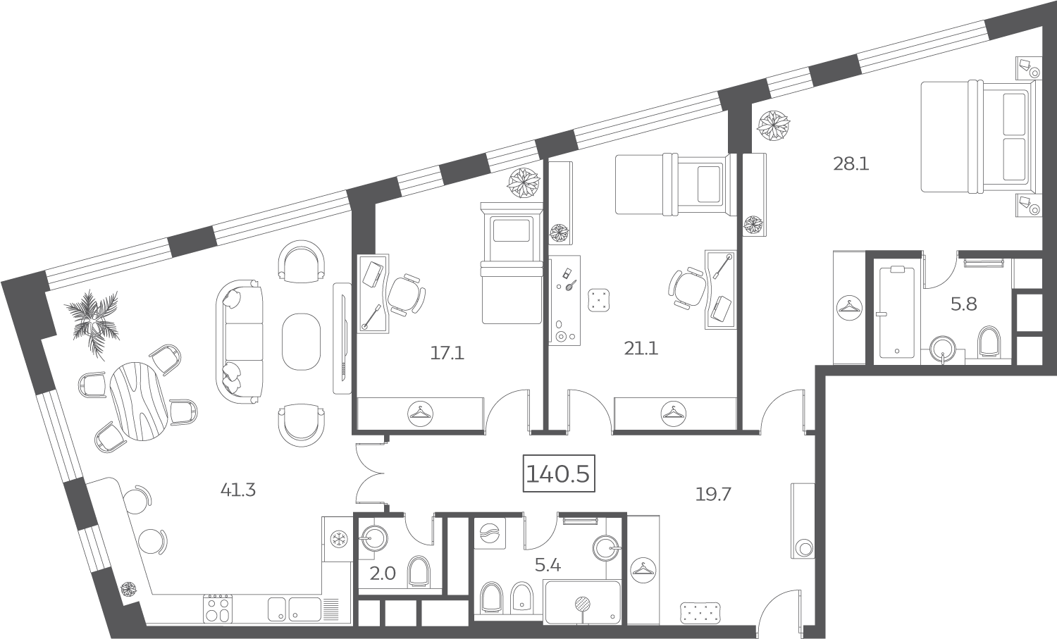 4 комн. квартира, 140.5 м², 18 этаж 