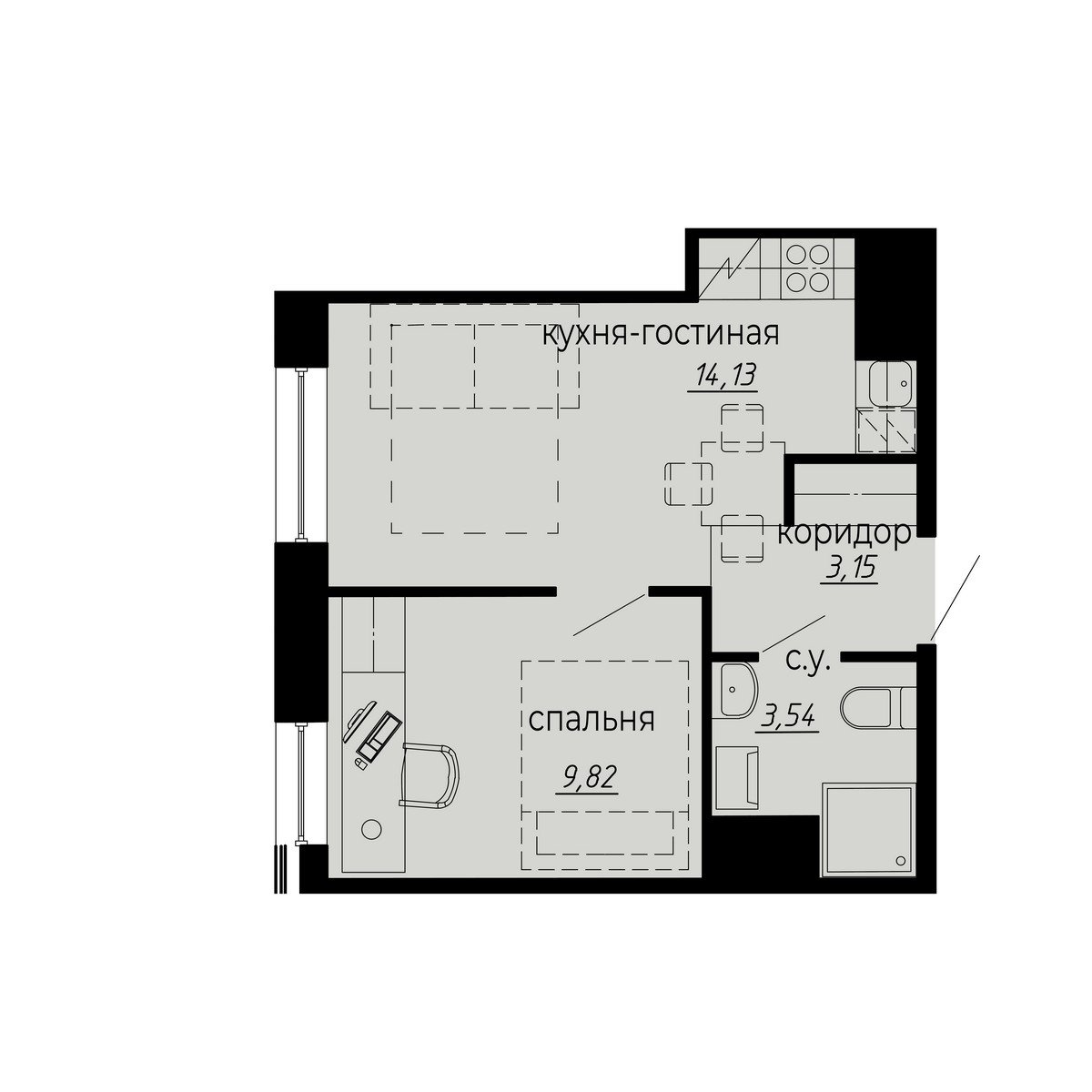 1 комн. квартира, 30.6 м², 3 этаж 