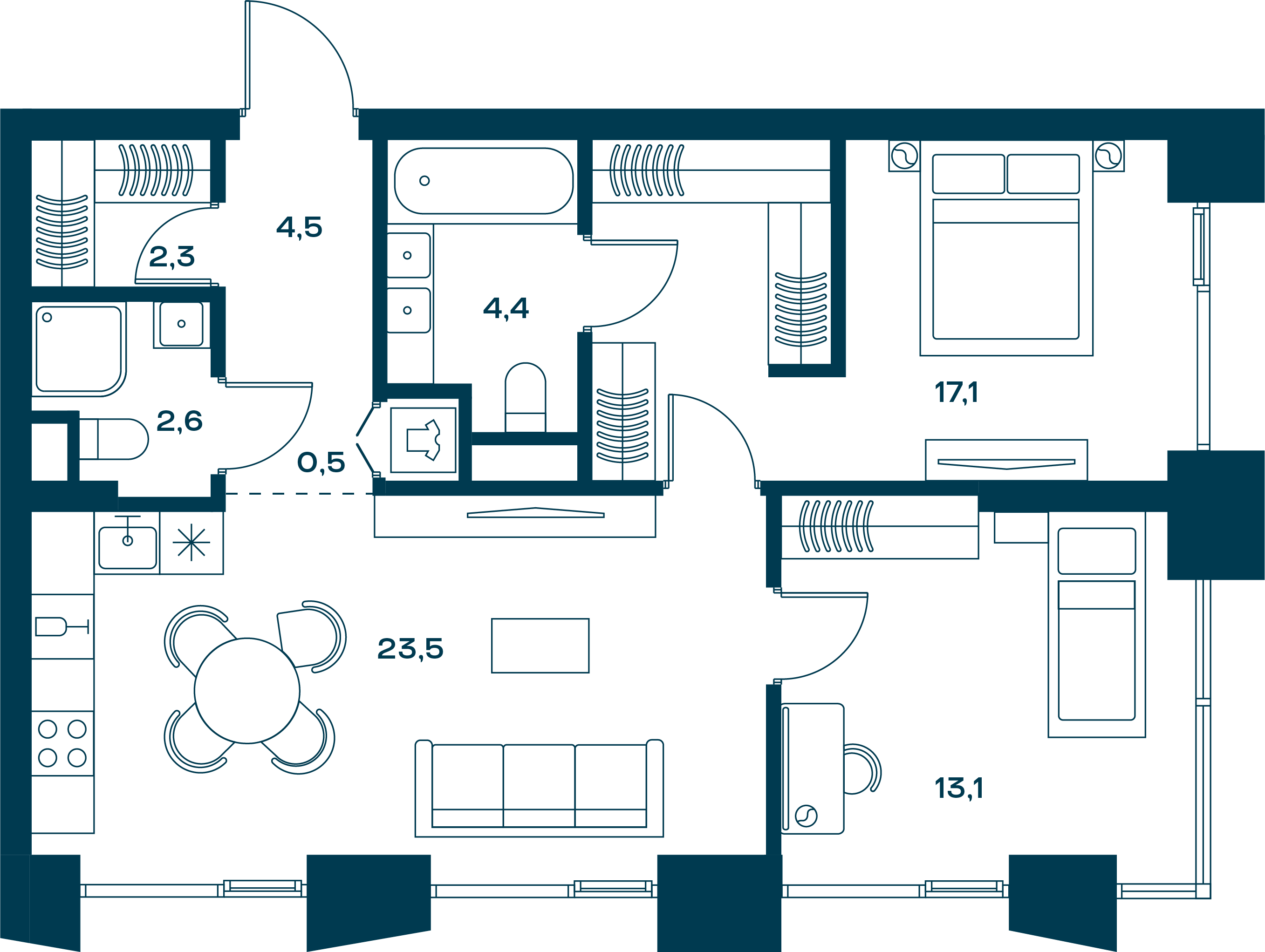 2 комн. квартира, 70.1 м², 3 этаж 
