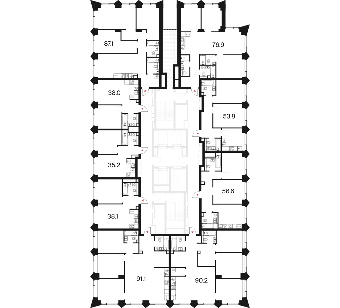 3 комн. квартира, 76.9 м², 18 этаж  (из 44)