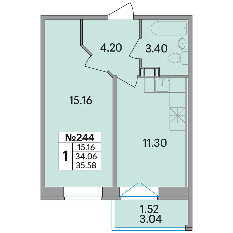 1 комн. квартира, 35.6 м², 6 этаж 
