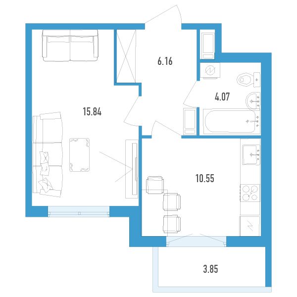 1 комн. квартира, 37.9 м², 10 этаж 