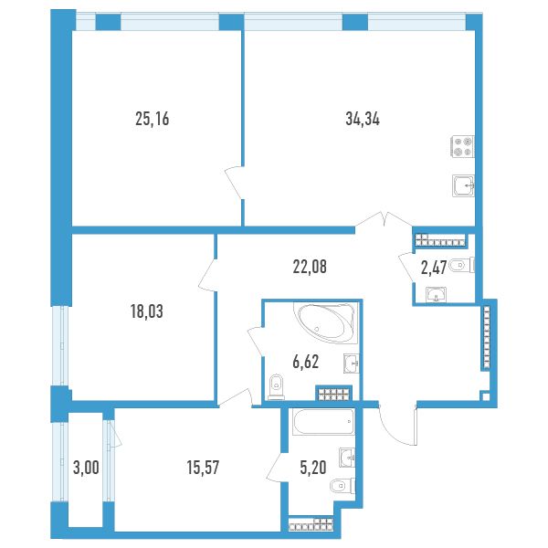 1 комн. квартира, 130.2 м², 13 этаж 