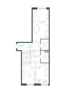 2 комн. квартира, 83.9 м², 2 этаж 