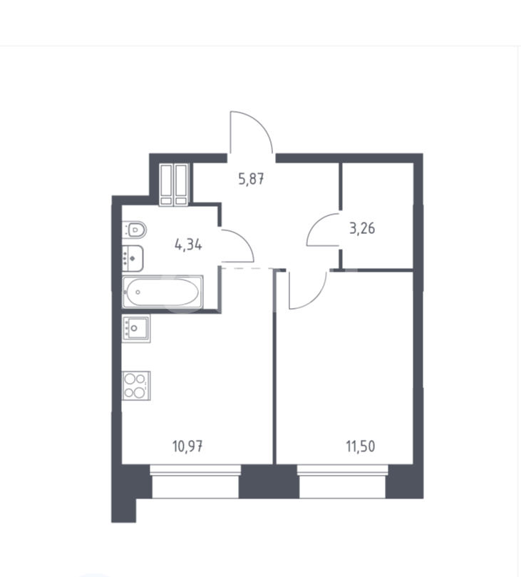 1 комн. квартира, 34.7 м², 14 этаж 