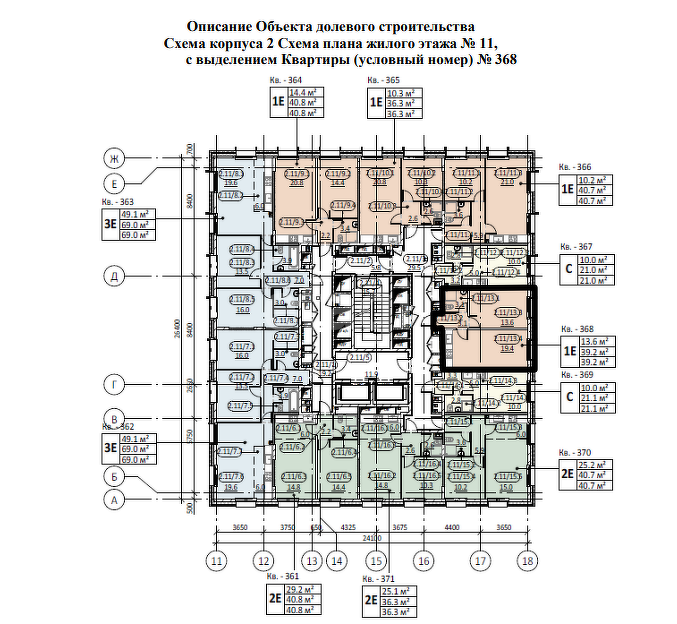 1 комн. квартира, 39.2 м², 11 этаж 