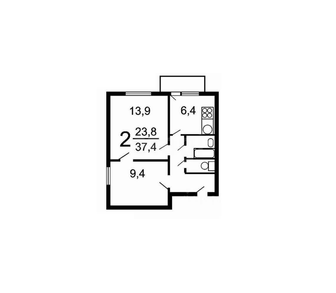 2 комн. квартира, 39 м², 3 этаж 