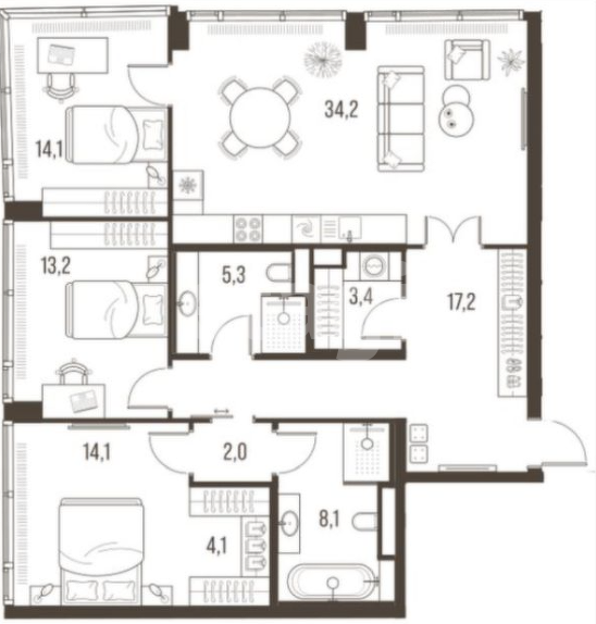 4 комн. квартира, 115.8 м², 11 этаж 