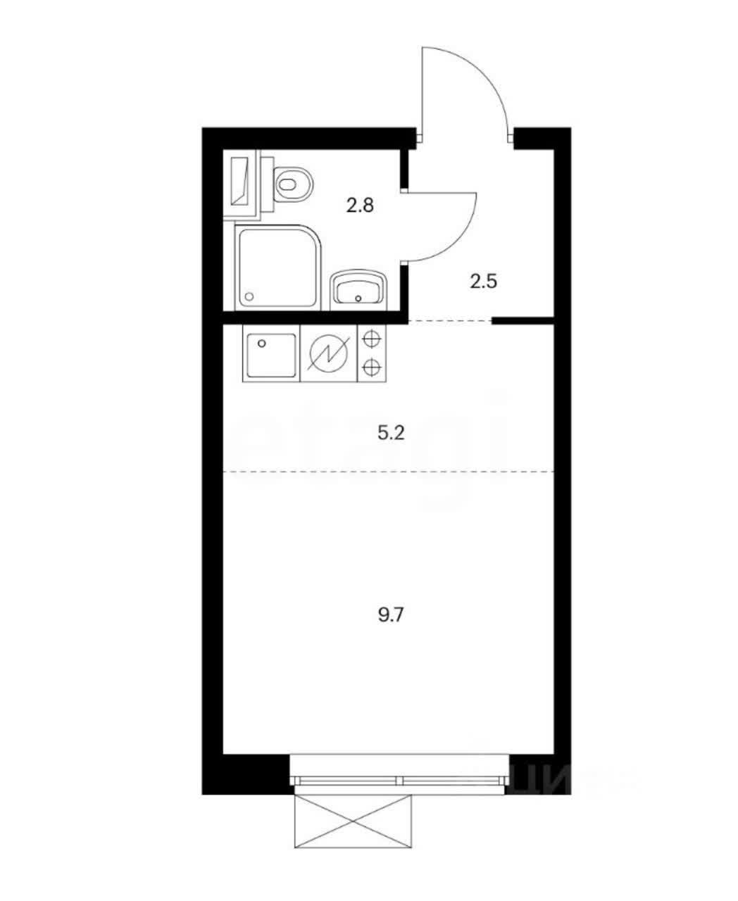 студия, 20 м², 16 этаж 