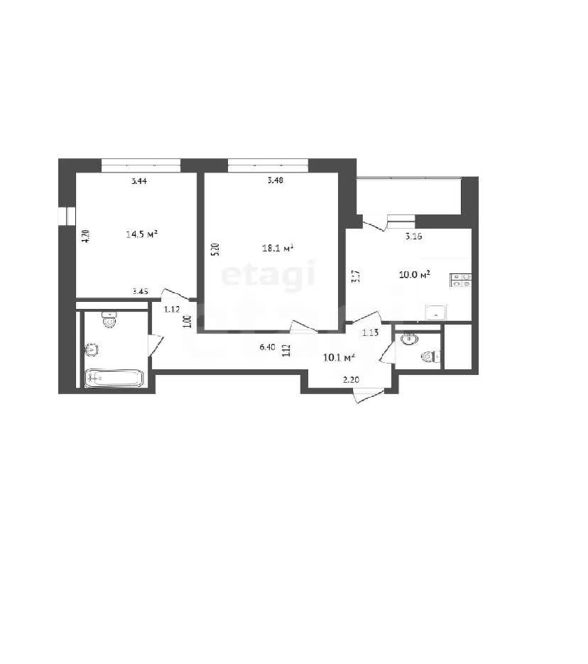 2 комн. квартира, 58 м², 11 этаж 