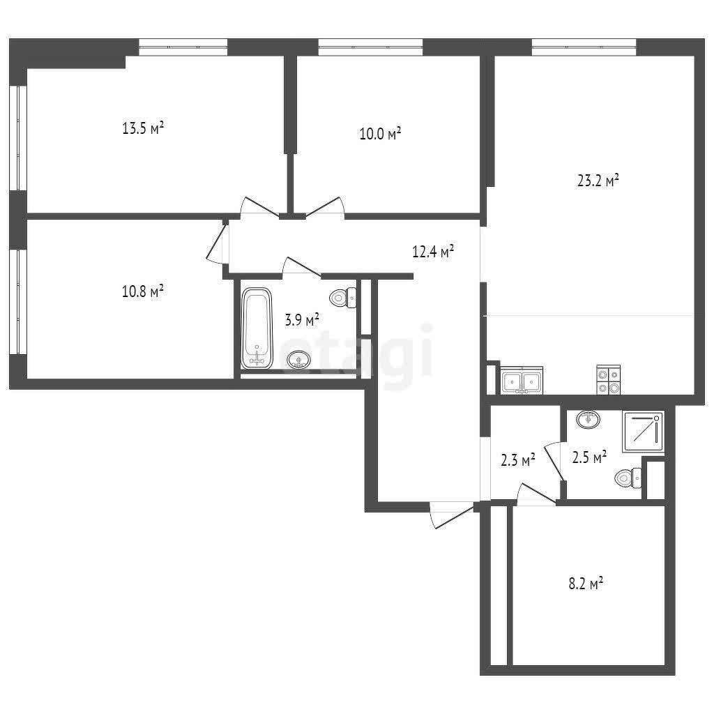 3 комн. квартира, 86.9 м², 5 этаж 