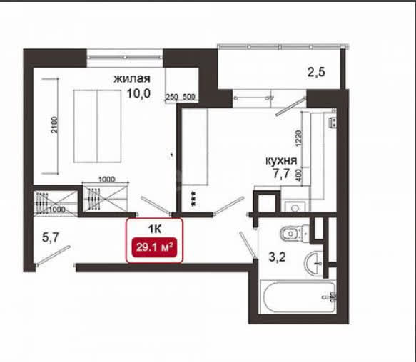1 комн. квартира, 29.4 м², 1 этаж 