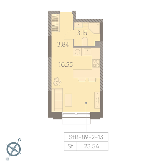студия, 23.5 м², 12 этаж 