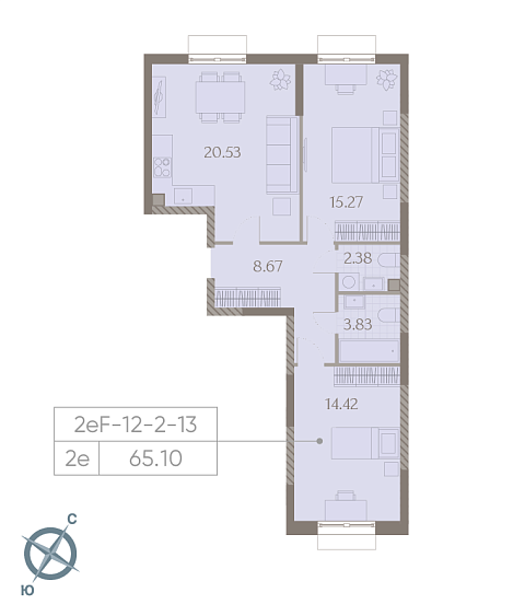 1 комн. квартира, 65.1 м², 13 этаж 