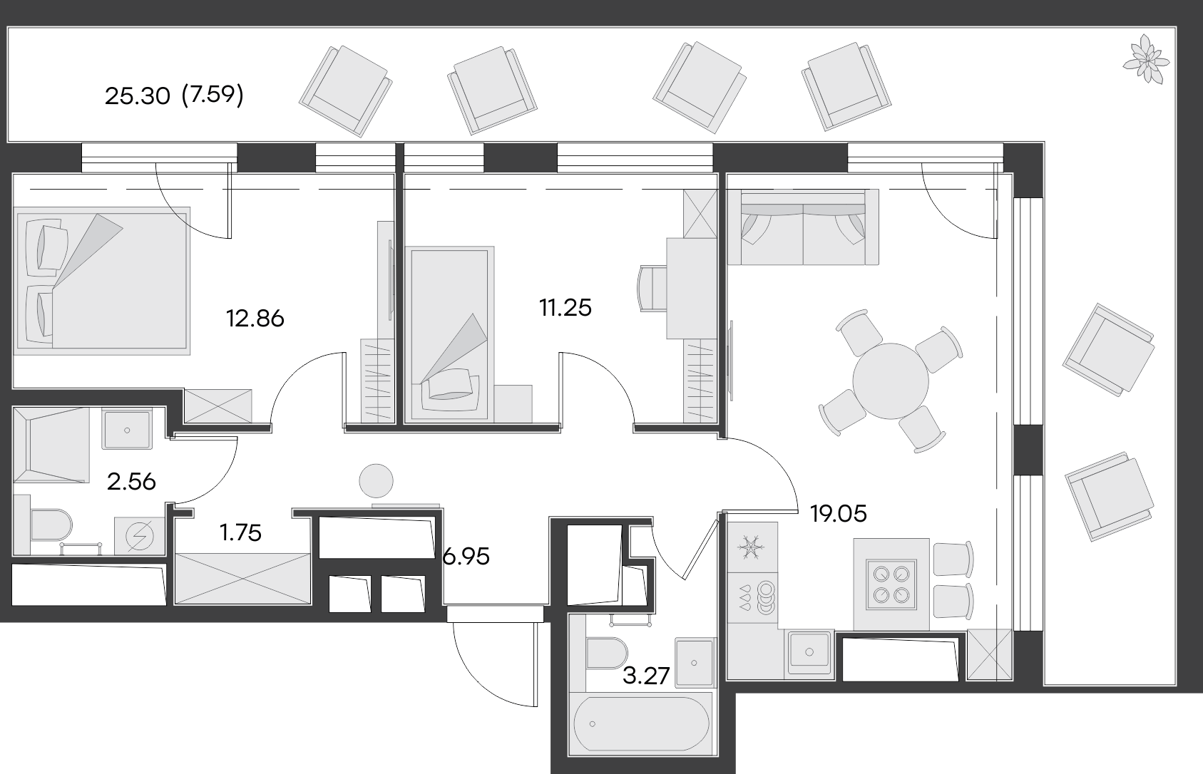 1 комн. квартира, 67.9 м², 14 этаж 