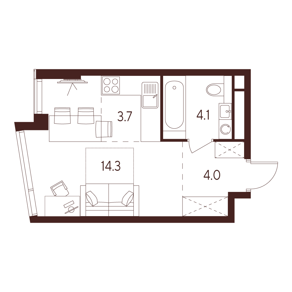 студия, 26.1 м², 16 этаж 